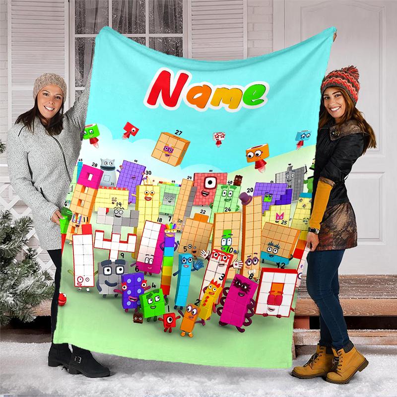 Personalized Custom Name Blanket - Numberblocks Print Design,Blanket for Sofa,Bed,Travel,Camping - Soft and Warm, Great Gift