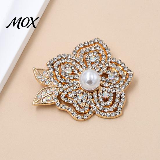 Strong Buckle Brooch Faux Pearl Rhinestone Flower Brooch, Women Girls Retro Floral Lapel Secure Clasp Pin, Decorative Badge Pin for Clothes