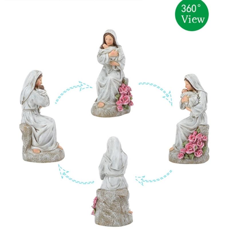 Artistic Religious Mother Son Statue Resins Figurine with LED Light Nursery Decors Mother Day Present For New Mom