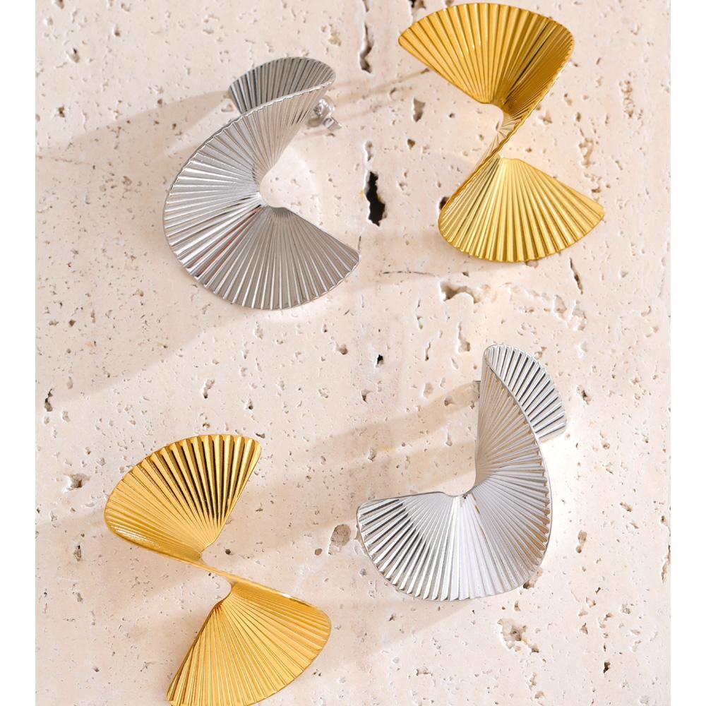 Eetit Statement Stainless Steel Metal Twist Gold Color Geometric Stud Earrings Fashion Temperament Waterproof Jewelry Wholesale
