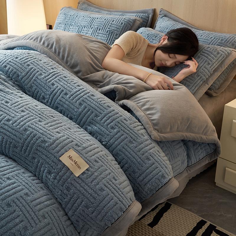 

Solid Color Tarf Fleece Four-Piece Set, Thickened Milk Fleece Quilt Cover, Fleece Bedding, Coral Fleece Sheets single quilt cover 1.5 * 2.0m