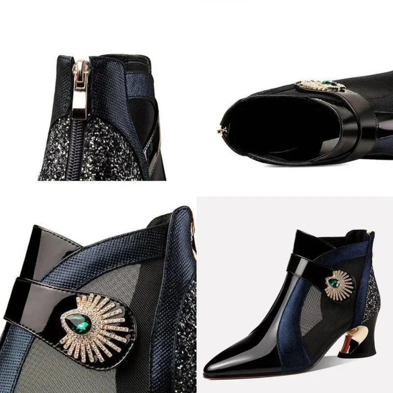 Summer Breathable Women's Sandals with Rhinestone Decoration Womens Pumps Retro British Sandals Fashion Boots Female Mesh Botas