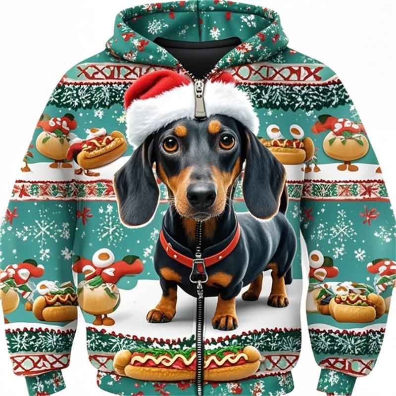 Dog Dachshund 3d Printed Zip Hoodie Sweatshirts For Men Women Kid Clothes Cute Zip-up Hoodies Christmas Spring  Autumn Coat