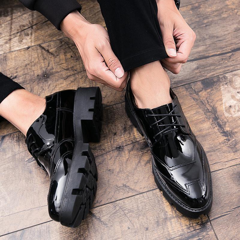 Men's shoes autumn patent leather casual shoes men's lace-up small leather shoes foreign trade simple single shoes outdoor business leather shoes