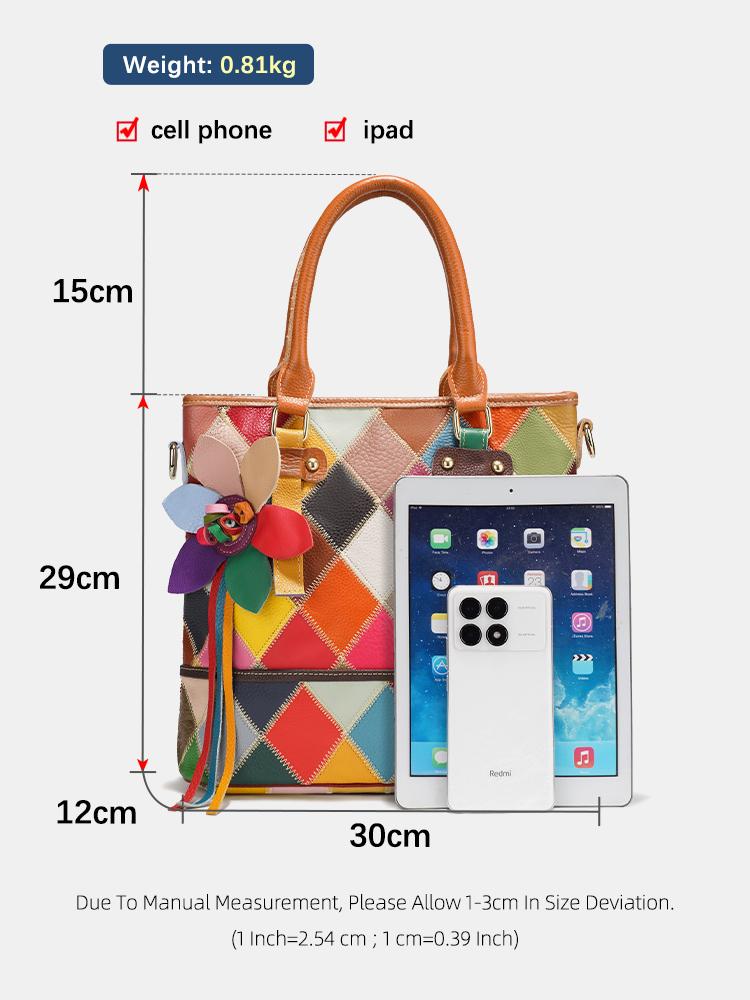 Zency Damen Mode Patchwork Tragetasche Echte Leder Handtasche