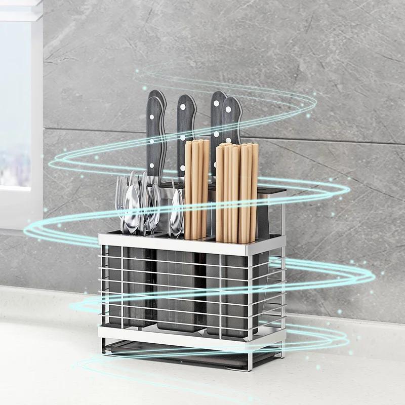 304 Stainless Steel Stand Wall Mounted Kitchen Storage Rack Knife Holder Cutlery Box Organizer Container