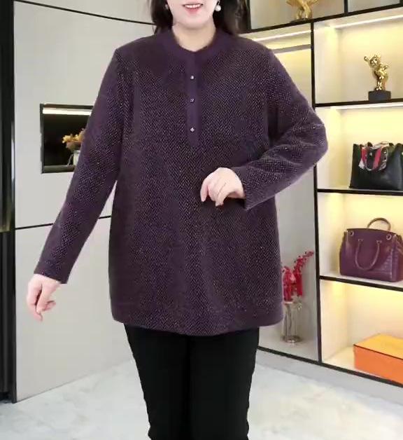 

Весенняя твидовая футболка с плюшем, приталенного свободного кроя, для мам среднего возраста 2XL (140-160 jin) фиолетовый