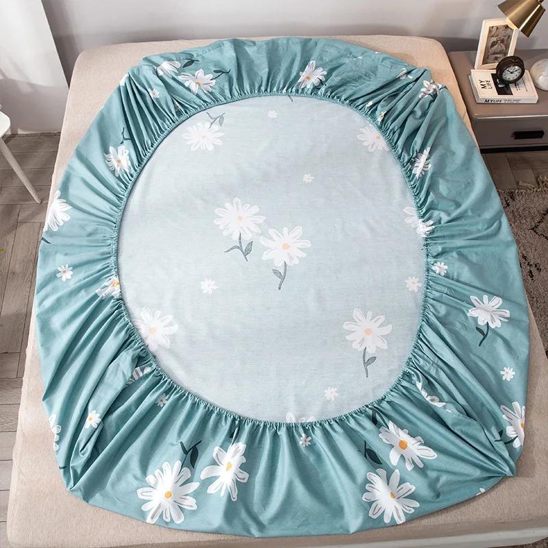 Pure Cotton Printed Fitted Sheet Only Non-Slip Protective Cover for Bedroom  (no Pillowcase)