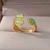 Three Layer Oval Green Stone Opening Rings For Women Stainless Steel Adjustable Opal Ring Wedding Aesthetic Jewelry Gift