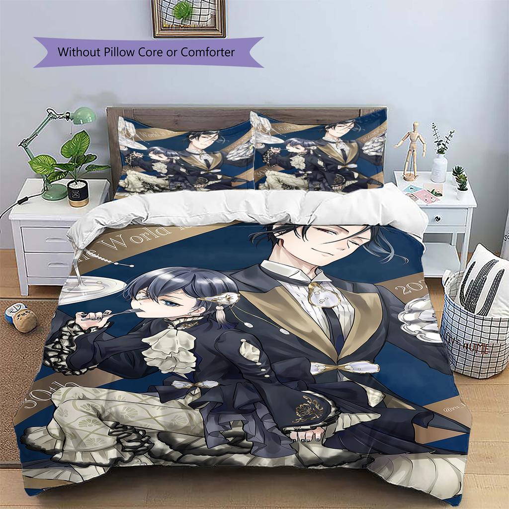 Black Butler Pattern Bedding,Quilt Set Quilt Cover Pillowcase Home Birthday Gift (1 * Duvet Cover + 2 * Pillowcase, Without Core)