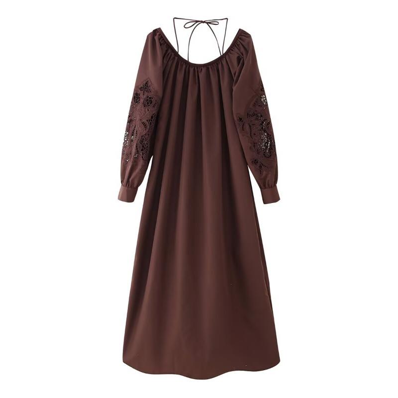 

Новое весеннее женское платье с модным свободным французским дизайном и вышивкой-аппликацией L бордовый