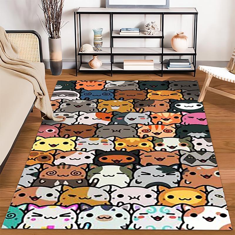 Colorful Cartoon Cat Pattern Carpet - Cute Animal Design for Home Decor Suitable for use as an anti-slip for room and bedroom sofas
