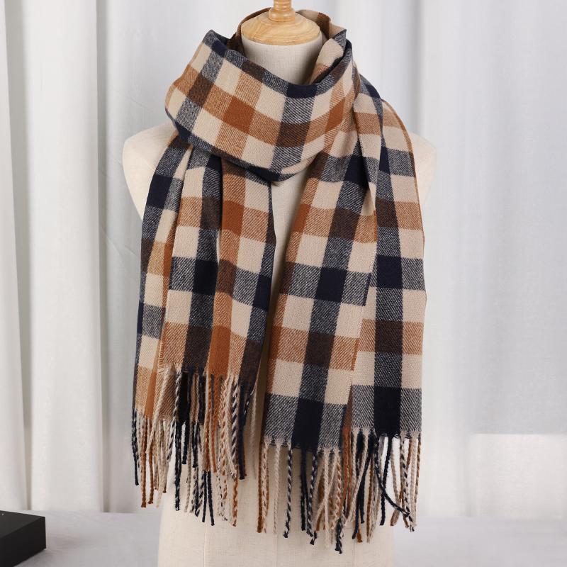 Plaid Long Scarf Winter Warm Cashmere Women Pashmina Foulard Bandana Scarves Female Luxury Hijab Tassel Shawl Wraps  Pareo