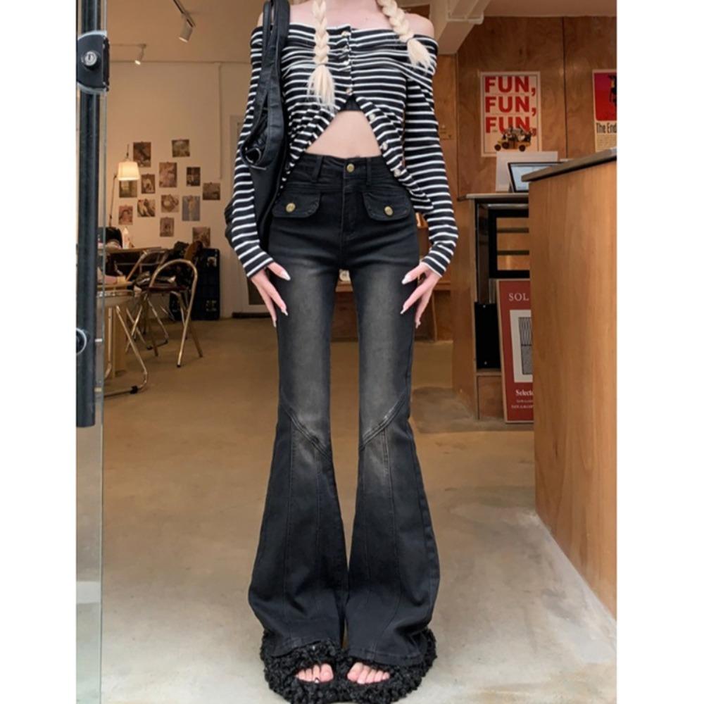 

American personalized micro-pull jeans women s spring and autumn new slim-fitting, thin and high-waisted horseshoe jeans XL