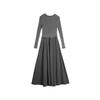 ELLE Solid Color Round Neck Waist Cinching Simple Pleated Knit Long Sleeve Dress Women dresses Dark-Gray EL49083