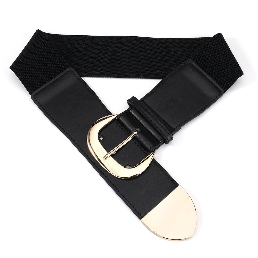 Trendy Women s Gold Buckle Wide Waist Belt - Retro, Versatile, Elastic Stretch for Jackets