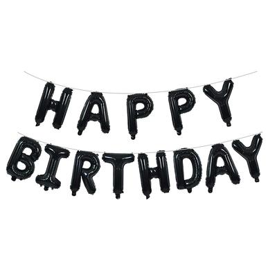 HAPPY BIRTHDAY Letter Balloons, Black, In English, with Roman Alphabet, Perfect for Birthdays or Other Special Occasions.