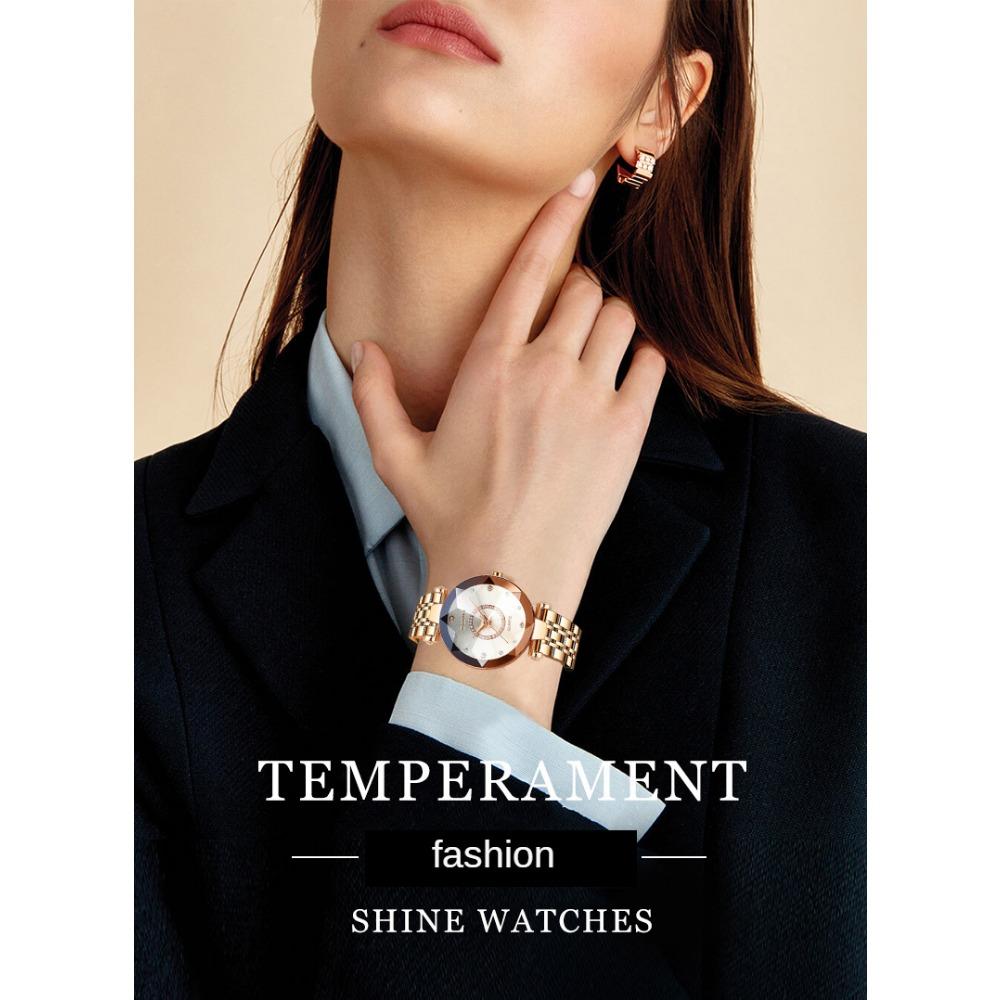 Luxury Elegant Women's Watch Rhinestone Ocean Heart Waterproof Rose Gold Stainless Steel Quartz Women's Fashion Birthday Gift