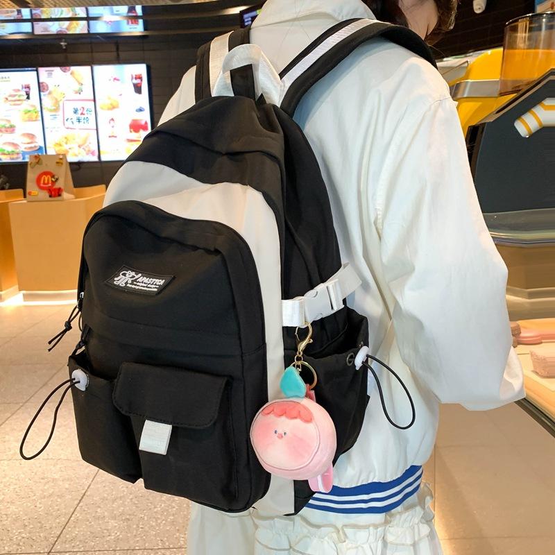 Small fresh color matching double pocket student schoolbag literary soft sister large capacity junior high school student backpack