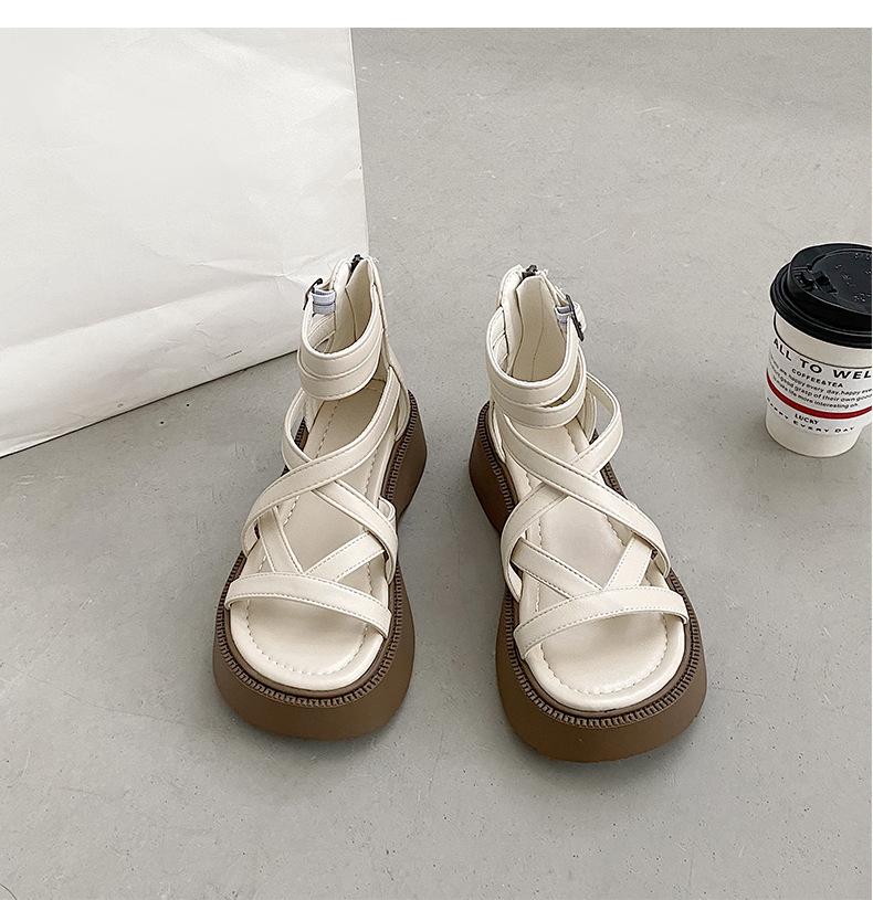 Women Sandals Summer Thick Soles Woven Versatile Back Zippered Casual Street Style