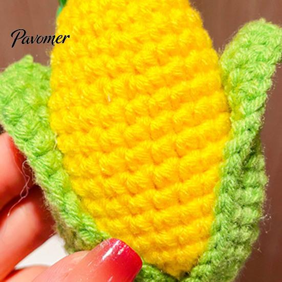 Good Luck Keychain Crocheted Corn for Backpacks, Handmade Keyring with Bell Portable Charm & Blessing Tag, Simulated Vegetable Bag Pendant