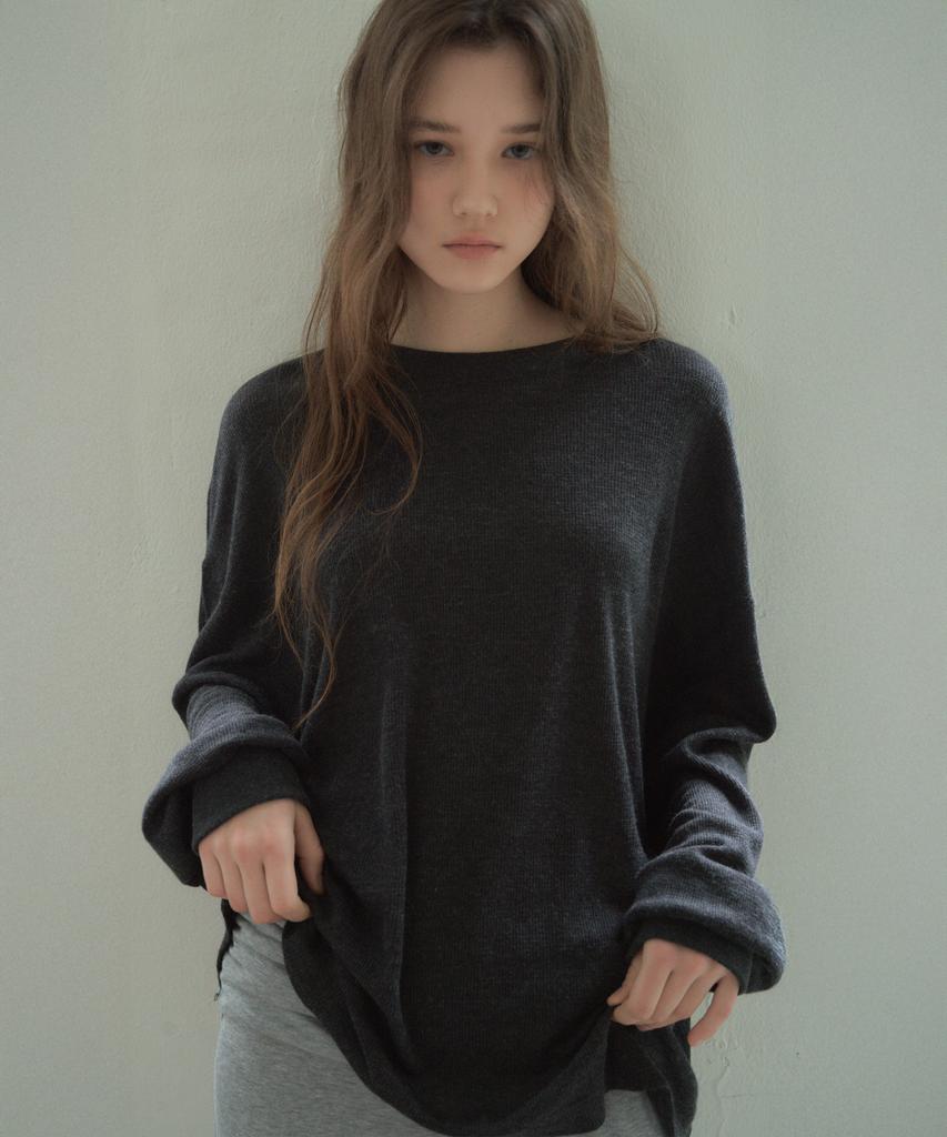 CITTA Wool Blend Comfort-Fit Waffle Long-Sleeve T-Shirt_Ctt392(5Color)