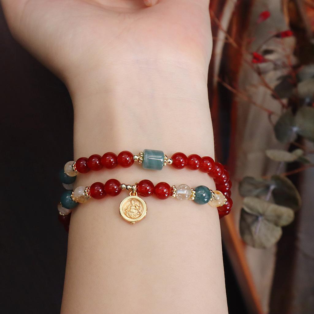 Natural Double Circle Agate Bracelet Fashion Women Daily Jewelry Lucky Gift