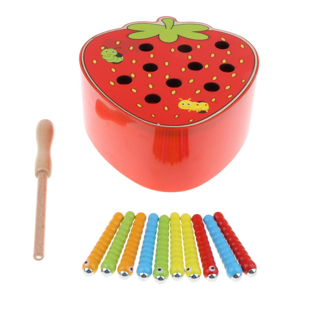 Wooden Magnet Fruit Bug Game Toy, Montessori Intellectual Game, Kids Toddler Developmental Toy-