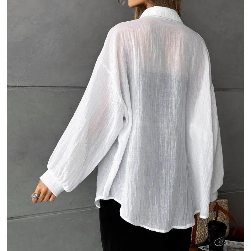 Casual Fashion Loose Women Shirts Long Sleeve Basic Office Blouse Sweet Spring Summer Tops Simple Solid Color Women's Clothing