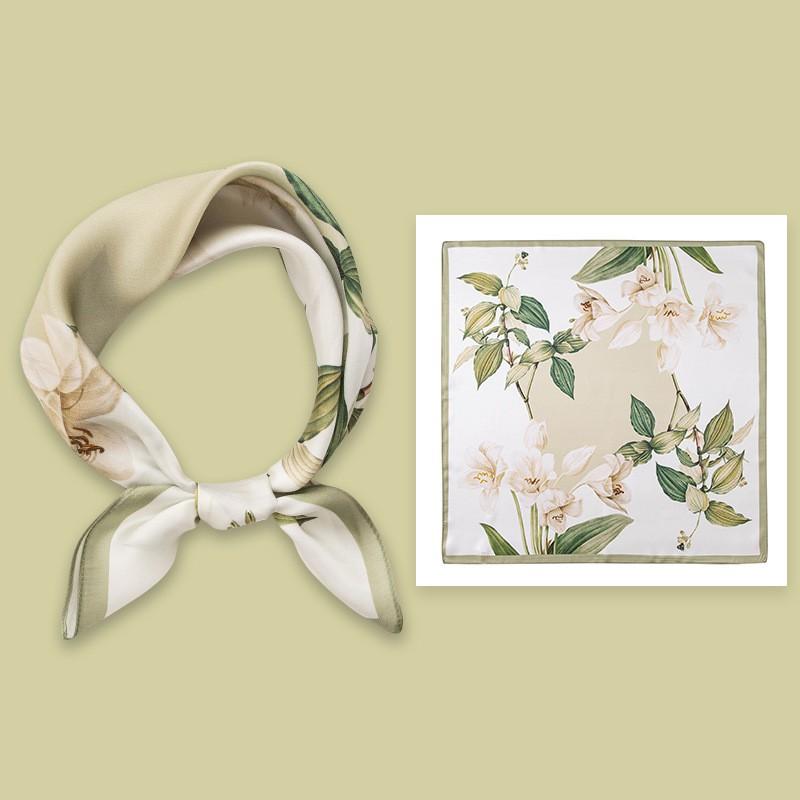 Elegant Silk Scarf Women 53x53cm Pure Mulberry Square Neck Floral Print Lightweight Accessory
