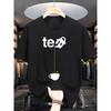 European Sizes Summer Men'S Fashion Casual Crew Neck T-Shirt with Letter Print, Slight Stretch Knit Fabric, Regular Fit, Patterned Short Sleeve Tee
