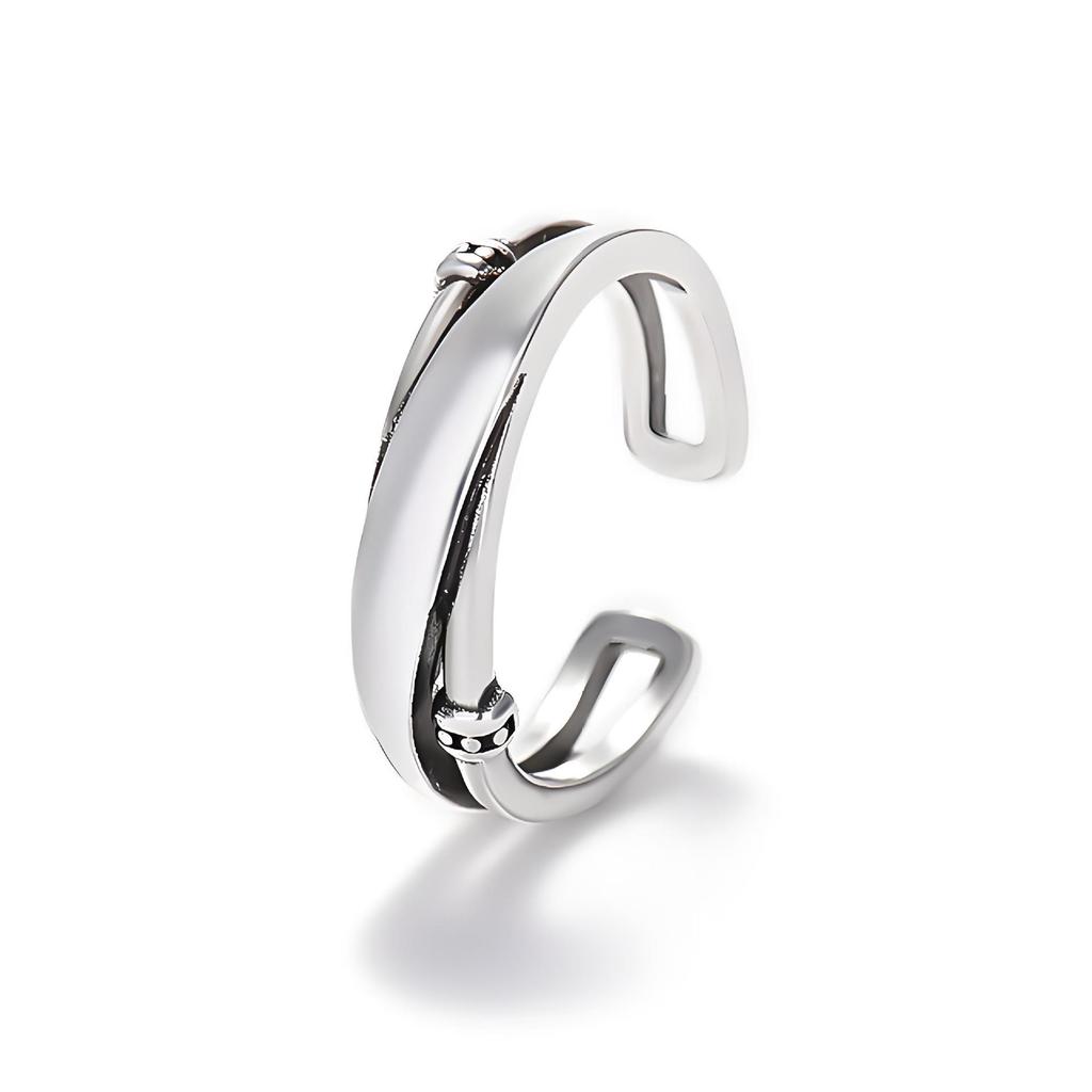 Thai Silver Geometric Rings: Women's Adjustable Korean-Style Open Retro Jewelry