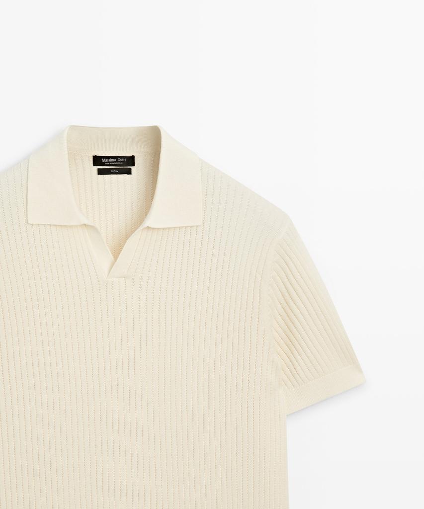 Masimodutti 100% Cotton Ribbed Knit Polo Shirt