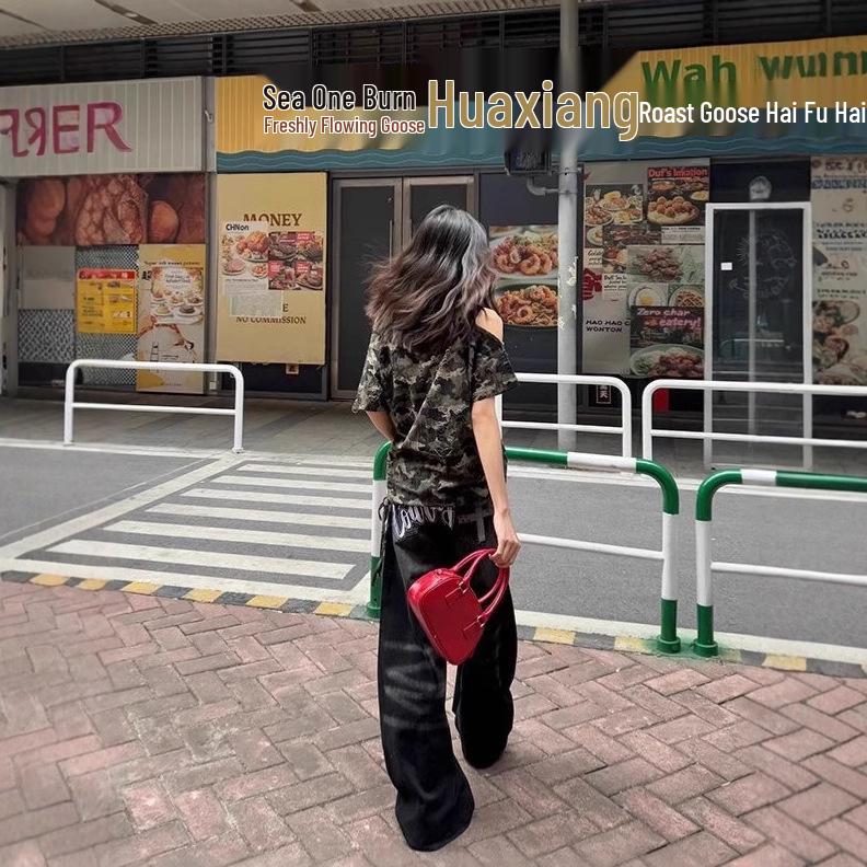 2025 Sommer Damen Slim Fit Camouflage Ein-Schulter T-Shirt