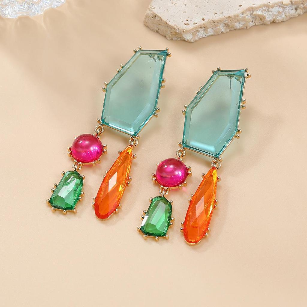 Bohemian Geometric Colored Diamond Earrings - European & American Style for Women