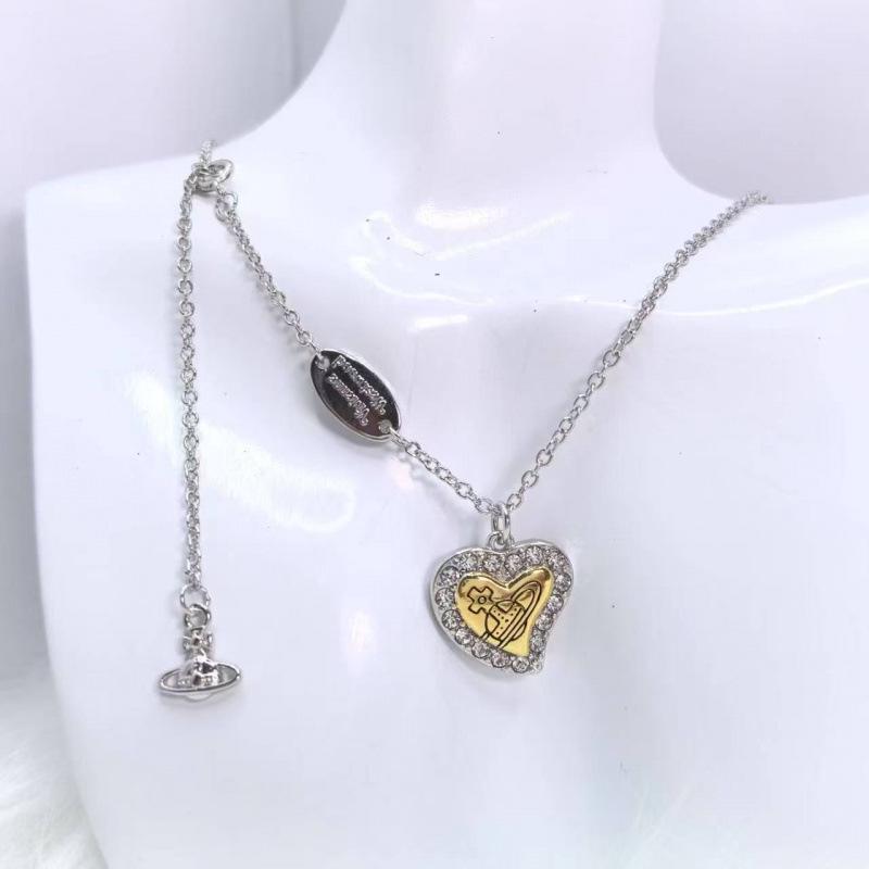 New Style Empress Dowager Heart Necklace & Earrings Set - Elegant, Versatile, High-End Clavicle Chain for Women