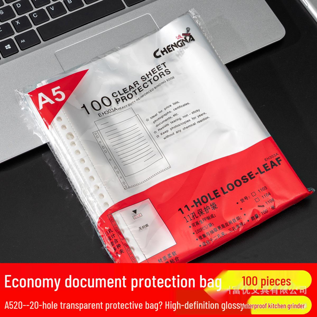 

Папка-файл формата А5 с белой полосой и перфорацией на 20 отверстий, с защитными карманами для хранения данных A5/20 Holes