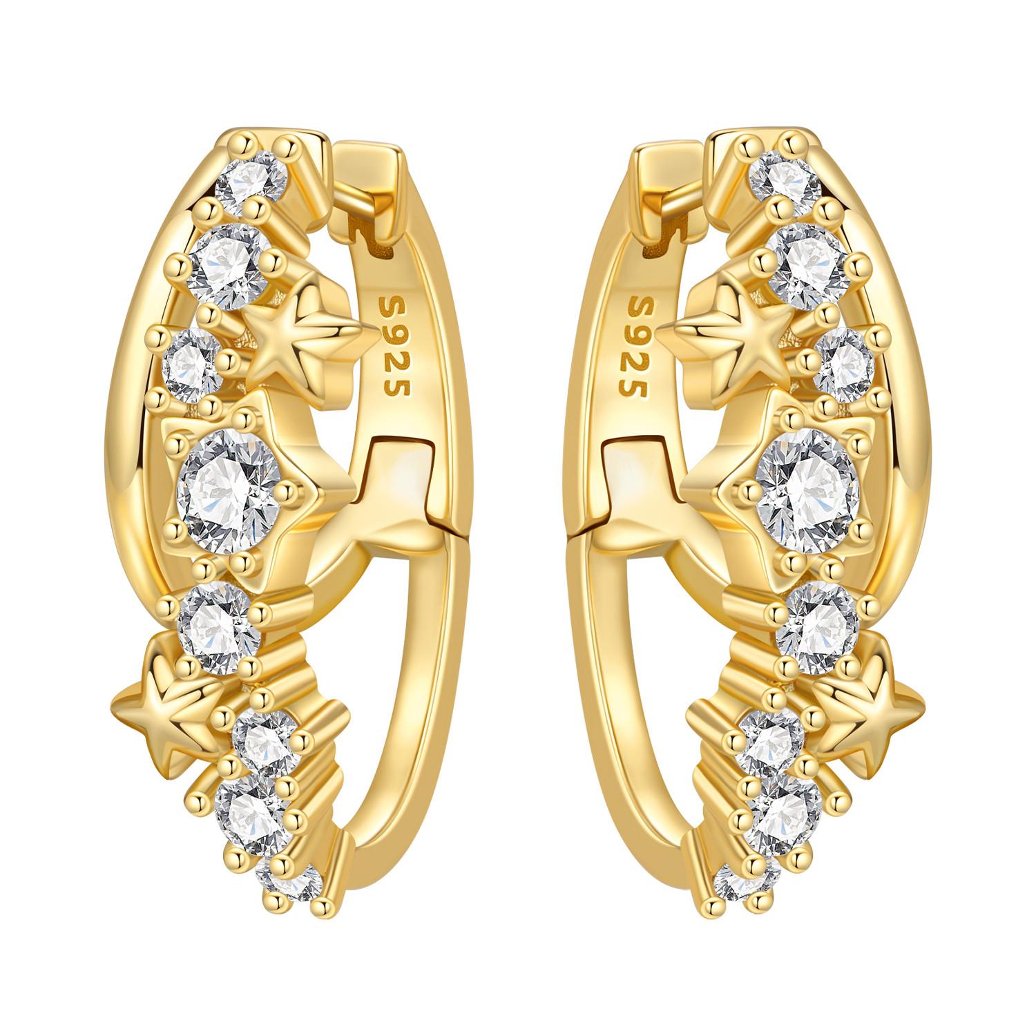 S925 Sterling Silver 18K Gold Double Layered Star Earrings Hoop Earrings Women Jewelry Original Trendy Anniversary Gifts