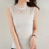 Women Half Turtleneck Lace Knit Camisole Elegant French Sleeveless White Slim Base Top Suit Inner Shirt