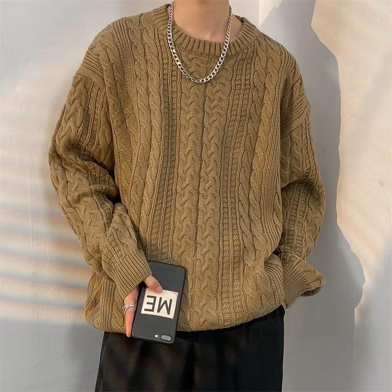 

Мужской зимний многоцветный теплый ретро-свитер с круглым вырезом, утолщенный вязаный пуловер, повседневный свитер большого размера XS