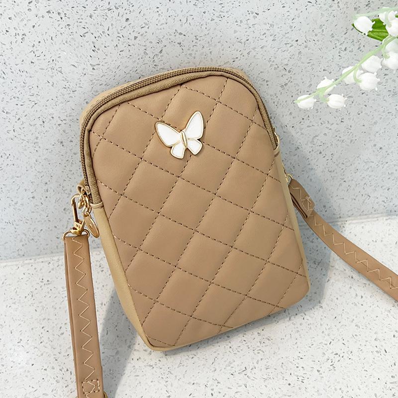 Rhombus Small Bag Women's New Korean Version Mobile Phone Bag Embroidered Butterfly Messenger Bag