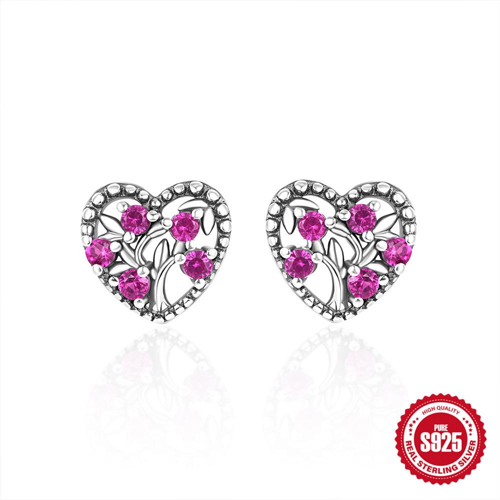 

Модные винтажные серьги-пусеты из стерлингового серебра S925 с бриллиантами, «Любовь к жизни», «Дерево», «Семья», «Мама», «День матери» 925 Silver