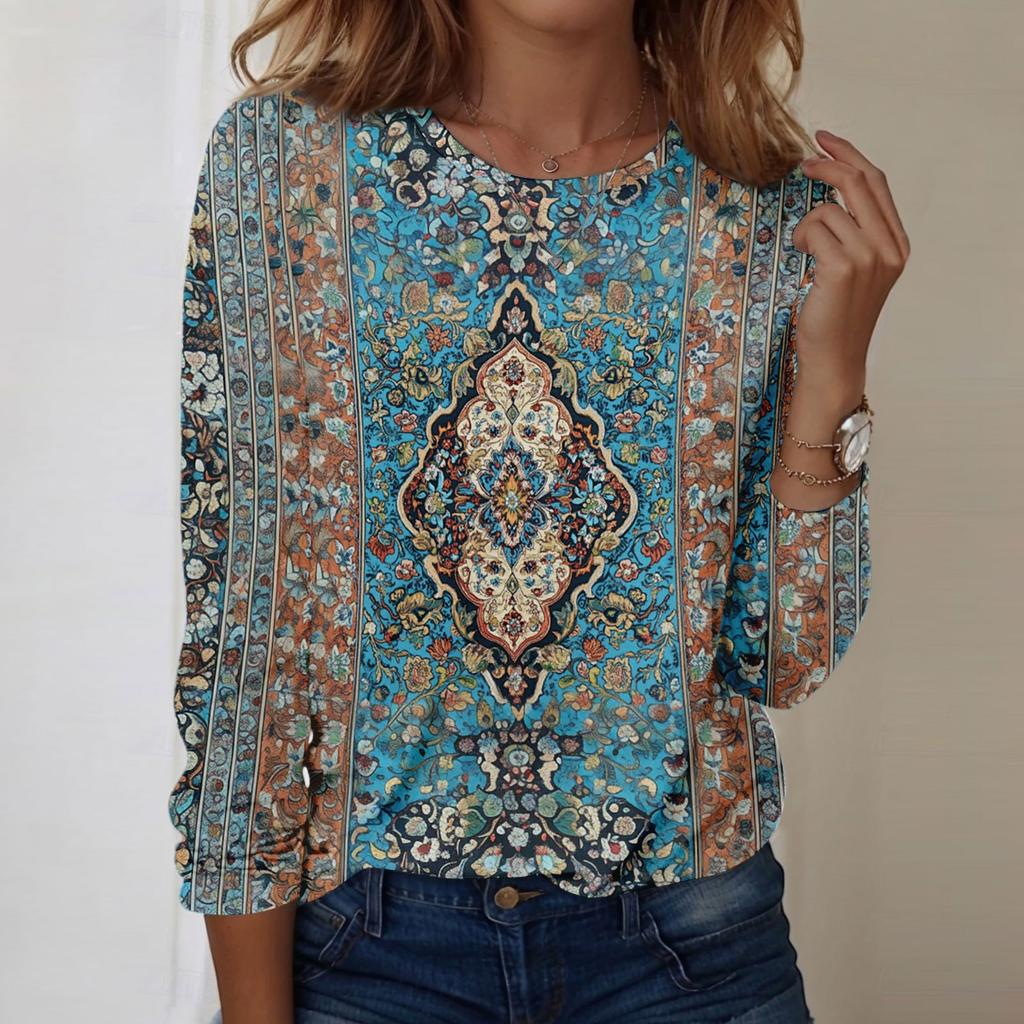 Long Sleeve Shirts For Women Cute Print Graphic Tees Blouses Casual Plus Size Basic Tops Pullover