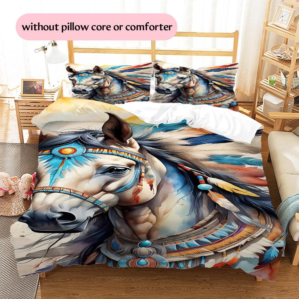 1PC Horse Bedding Quilt Set Quilt Cover Pillowcase Home Decoration Birthday Gift (1 * duvet cover + 2 * pillowcase, without core)