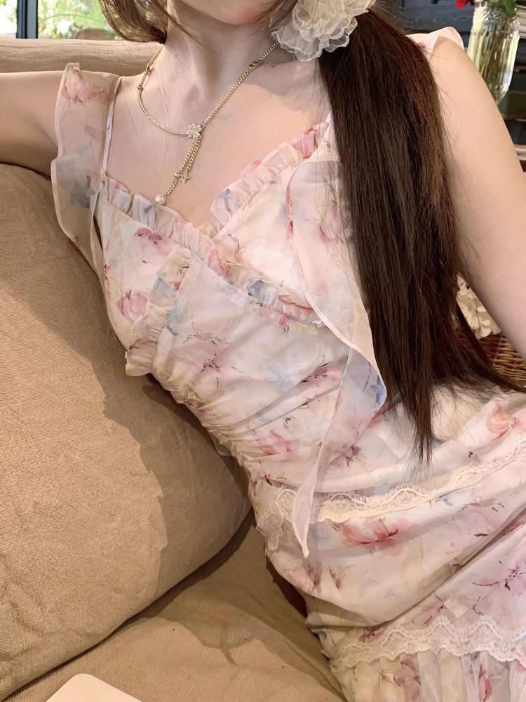 2026 New Alice Park Tour Irregular Fishtail Fairy Floral Camisole Long Dress