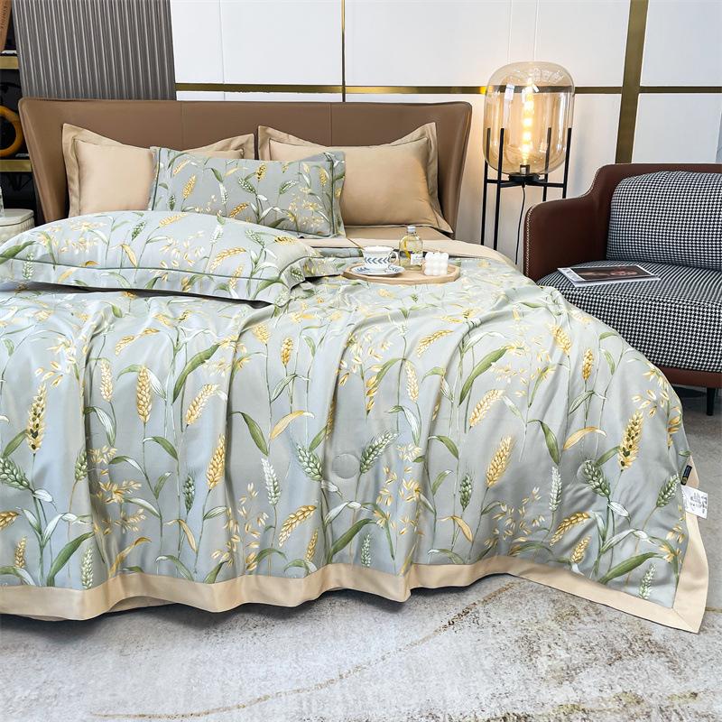 Edredón de Hielo de Seda de Verano Ropa de Cama Ligera de Satén Lavado Manta de Aire Acondicionado Tamaño Individual Queen