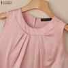 ZANZEA Womens Elegant Satin Tank Top Sleeveless O Neck Casual Pleated Blouse