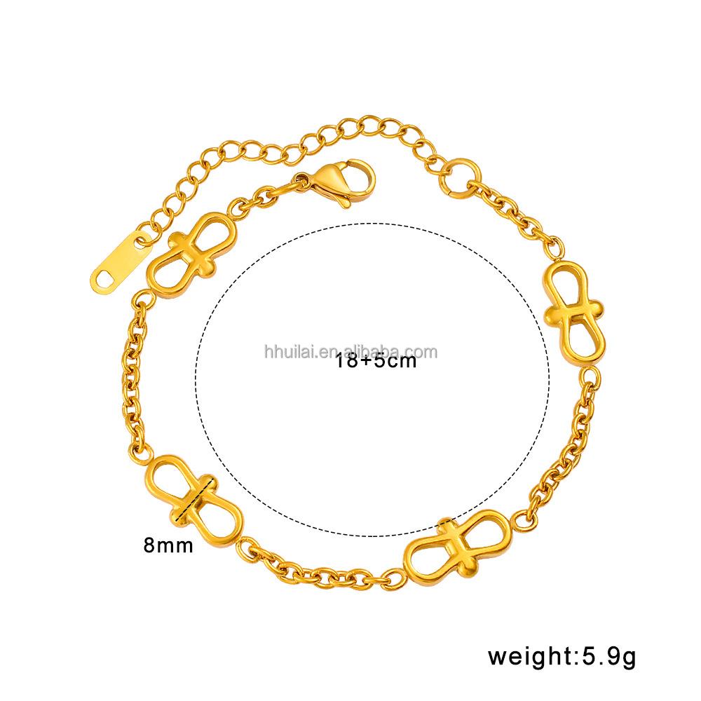 Fashion Jewelry Sets 18K Gold Plated Stainless Steel Chain Splice Bow Necklace and Bracelet Jewelry Sets for Women