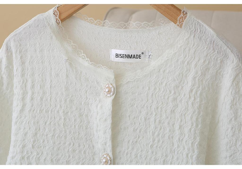 2026 Übergröße Kurzarm Spitzen-Netz-Strickjacke für Damen - Kleiner Duft Stil Top 8835