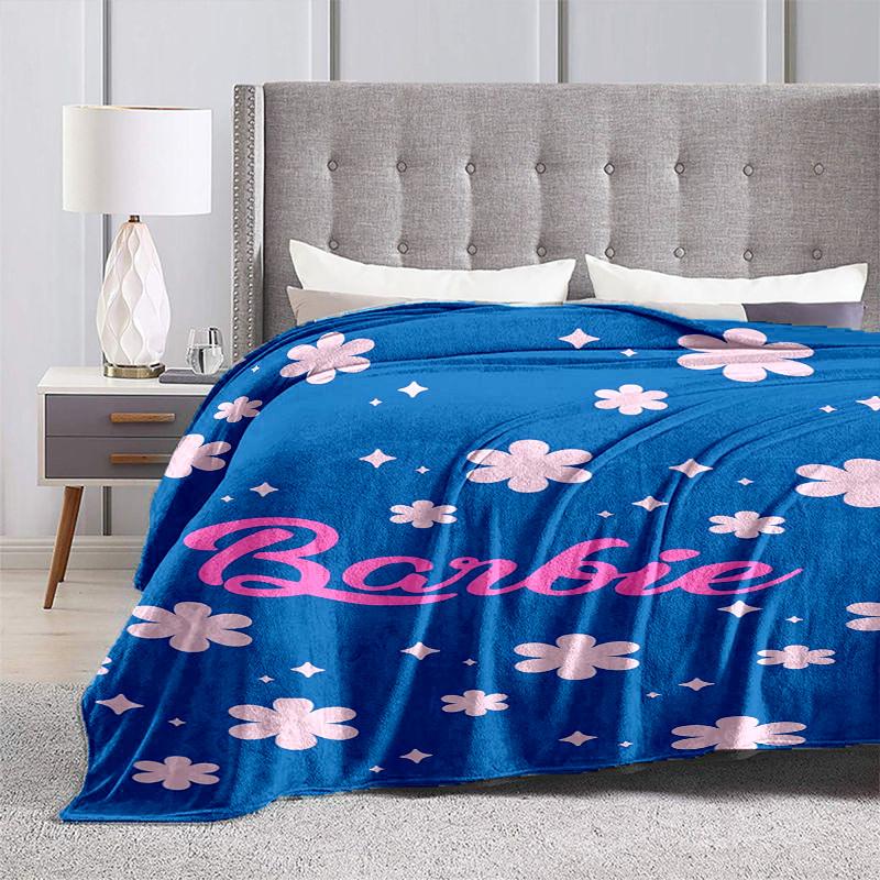 1 stuks Barbie Bloemen Sparkle Blauw Roze Cartoon Deken, Draagbare Plaid voor Reizen & Kamperen, Gezellige Deken voor Alle Seizoenen, Ideaal Cadeau